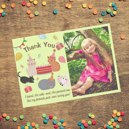 Kitty Cats Birthday Party Photo Thank You Card サンキューカード