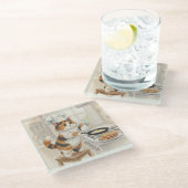 Kitty Kitchen, Calico, Glass Coaster ガラスコースター (アングル)