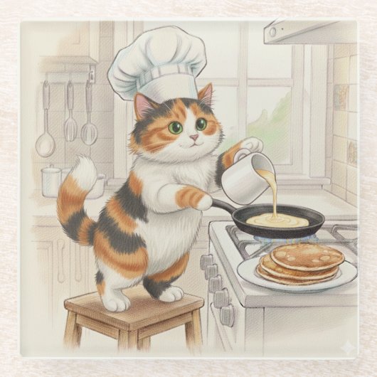 Kitty Kitchen, Calico, Glass Coaster ガラスコースター (正面)