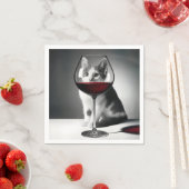 Kitty Peeking Through a Wine Glass スタンダードカクテルナプキン (インサイチュ)
