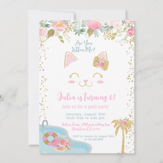 Kitty Pool Party Invitation 招待状 (正面)