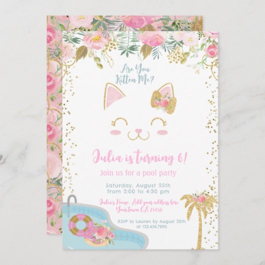 Kitty Pool Party Invitation 招待状 (正面/裏面)