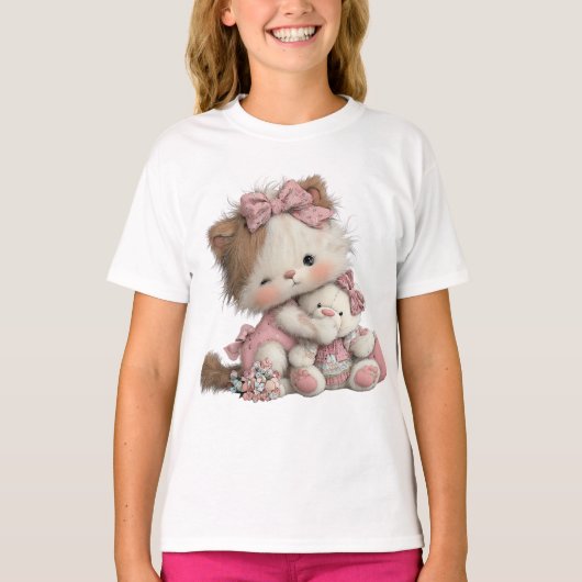 「Kitty & Teddy」かわいい猫Tシャツ Tシャツ (正面)