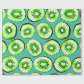 Kiwiスライスのターコイズ ラッピングペーパー (フラット)