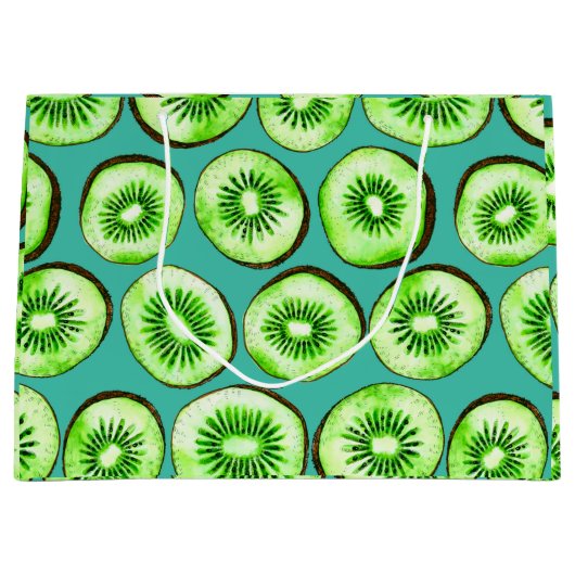 Kiwiスライスのターコイズ ラージペーパーバッグ (正面)
