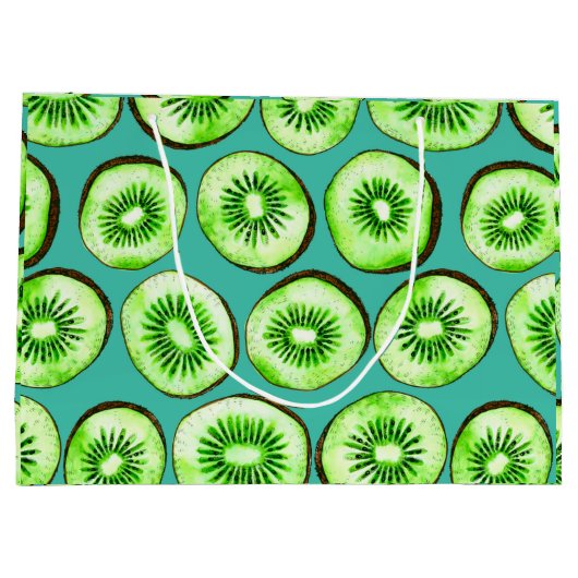 Kiwiスライスのターコイズ ラージペーパーバッグ (裏面)