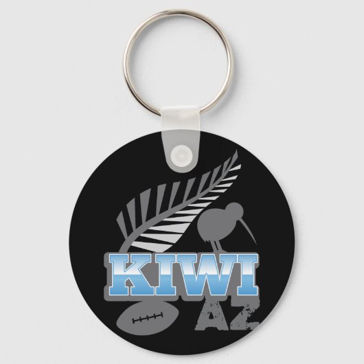 KIWI AZラグビーの鳥と銀のシダのニュージーランド キーホルダー (正面)