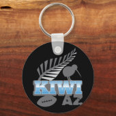 KIWI AZラグビーの鳥と銀のシダのニュージーランド キーホルダー (正面)