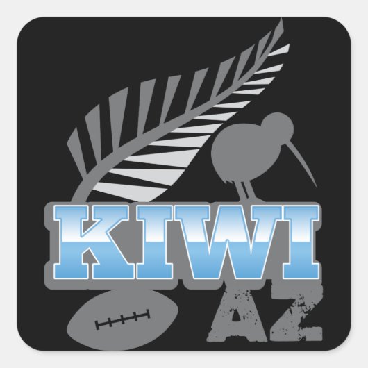 KIWI AZラグビーの鳥と銀のシダのニュージーランド スクエアシール (正面)