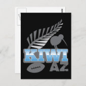 KIWI AZラグビーの鳥と銀のシダのニュージーランド ポストカード (正面/裏面)