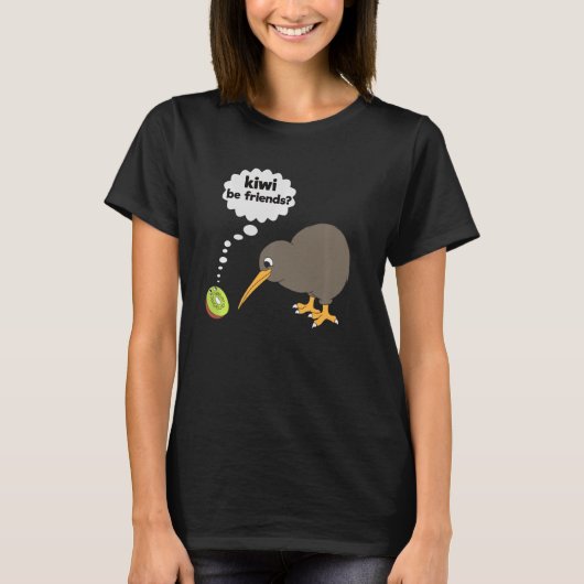 Kiwi Be Friendsかわいいキウイバードとキウイフルーツ Tシャツ (正面)