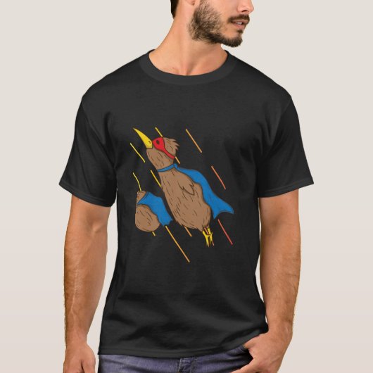 Kiwi Bird and Kiwi Fruit Fly Like Superheroes Tシャツ (正面)