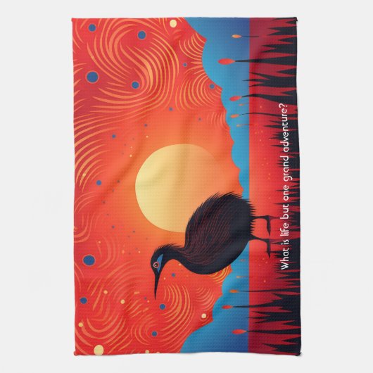 Kiwi Bird at Twilight キッチンタオル (縦)