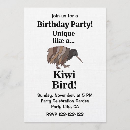 Kiwi Bird Birthday Party 招待状 (正面)