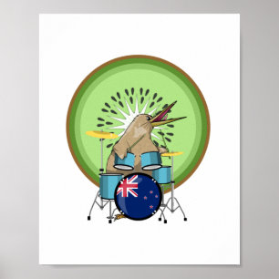 Kiwi Bird Drummer ポスター