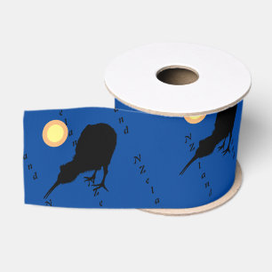 Kiwi Bird & Moon、ニュージーランド文字/Blue Grosgrain グログランリボン
