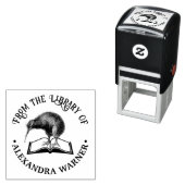 Kiwi Bird on a Book Round Library図書名 セルフインキングスタンプ (インサイチュ)