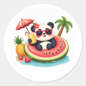 Kiwi Float Panda 🐼 Cute Tropical Beach Sticker ラウンドシール (正面)