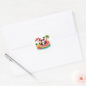 Kiwi Float Panda 🐼 Cute Tropical Beach Sticker ラウンドシール (封筒)