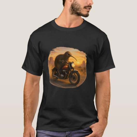 Kiwi Motorcycle Sunset Tシャツ (正面)