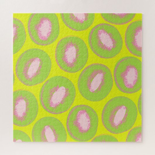 Kiwi Pop Art Fruit Pattern in Chartreuse and Pink ジグソーパズル (横)