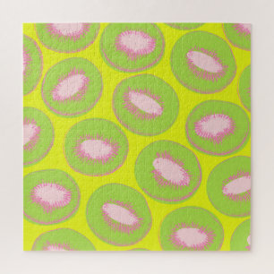 Kiwi Pop Art Fruit Pattern in Chartreuse and Pink ジグソーパズル
