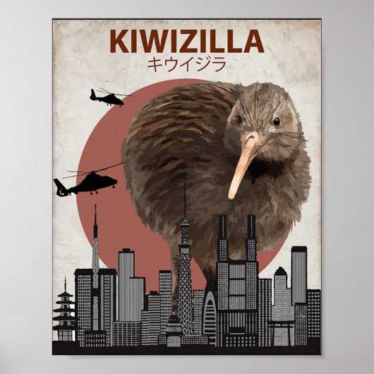 Kiwizilla Funny Kiwi New Zealand Bird Lovers Gift ポスター (正面)