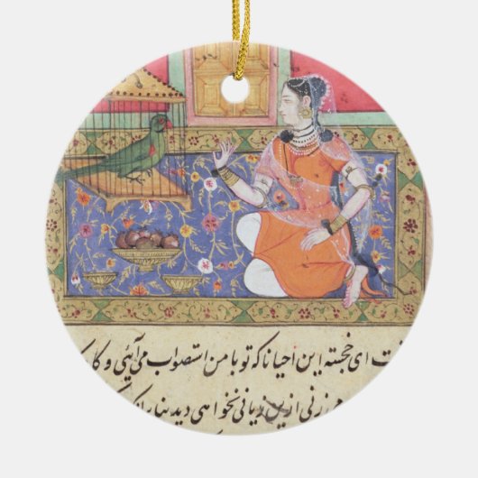 Kjujistaのオウムに話している商人の妻 セラミックオーナメント (正面)