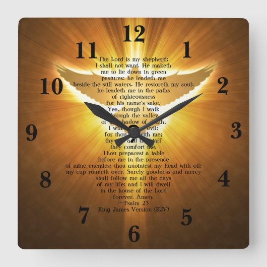 KJV聖書 詩篇23 スクエア壁時計 (正面)