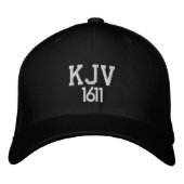 KJV 1611 黒と白のベースボールキャップ 刺繍入りキャップ (正面)