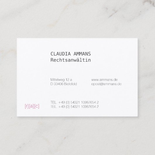 Klar, farbig, deutlich visitenkarte 名刺 (裏面)