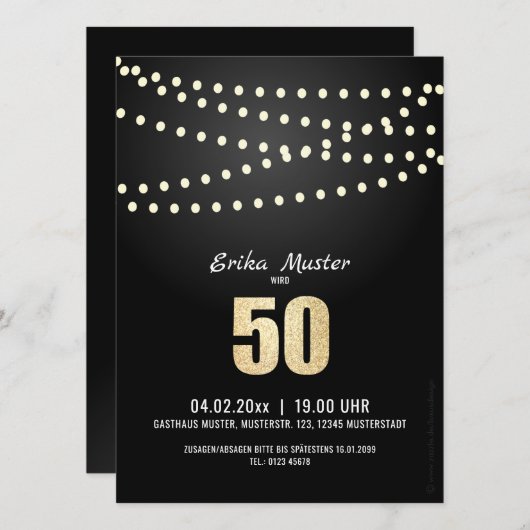 Klassische & edle Einladung 50. Geburtstag 案内状 (正面/裏面)