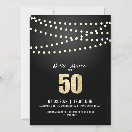 Klassische & edle Einladung 50. Geburtstag 案内状 (正面)