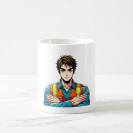 Klassische, weiße Tasse mit Manga-Sicherheitsfachm コーヒーマグカップ