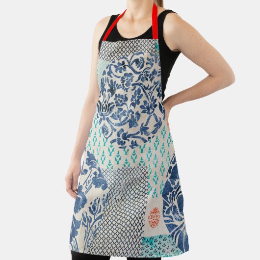 Klassisches Patchworkmuster in Indigo und Türkis エプロン (インサイチュ)