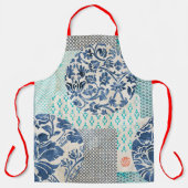 Klassisches Patchworkmuster in Indigo und Türkis エプロン (正面)