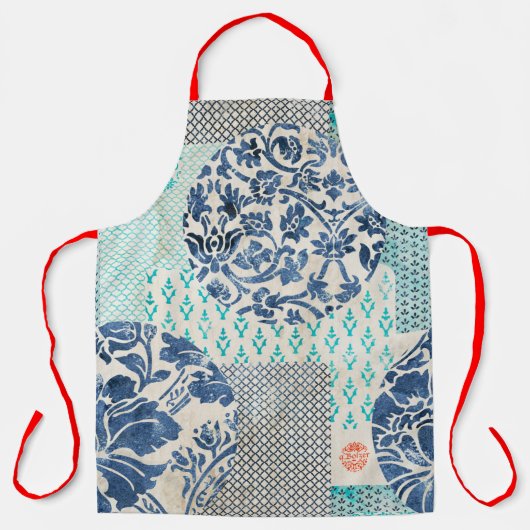 Klassisches Patchworkmuster in Indigo und Türkis エプロン (正面)