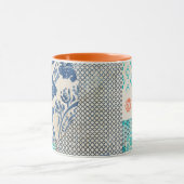Klassisches Patchworkmuster in Indigo und Türkis  マグカップ (中央)