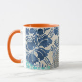 Klassisches Patchworkmuster in Indigo und Türkis  マグカップ (左)