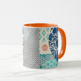 Klassisches Patchworkmuster in Indigo und Türkis  マグカップ