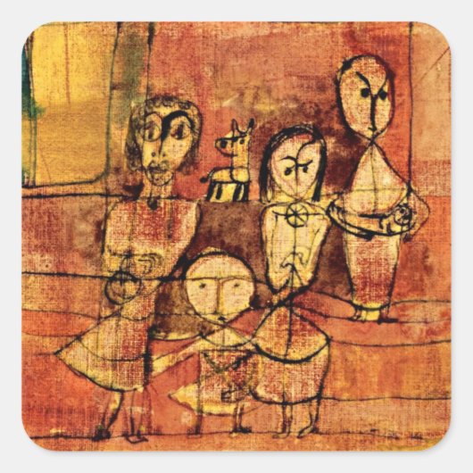 Klee - Children and Dog、有名なアートワーク、 スクエアシール (正面)