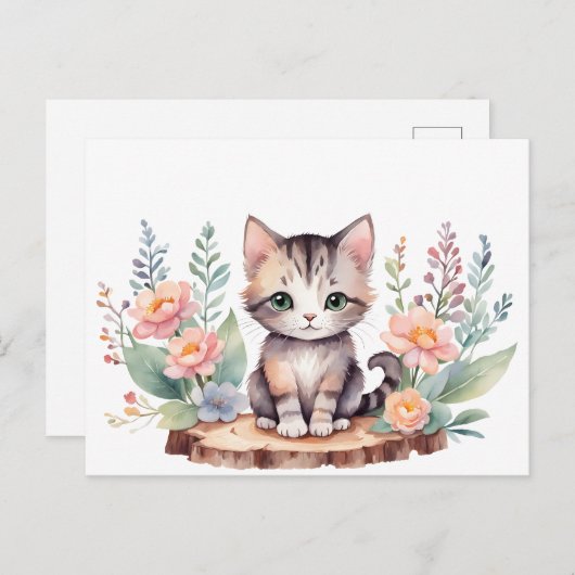 Kleine Katze mit Blumen ポストカード (正面/裏面)
