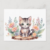 Kleine Katze mit Blumen ポストカード (正面)