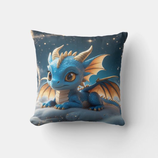 Kleiner blauer Dino auf einer Wolke  クッション (正面)