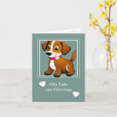 Kleiner brauner Hund, stehend -  カード (黄色い花)