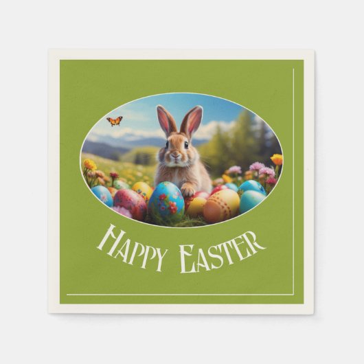 Kleiner Osterhase in Landschaft, oval -  スタンダードカクテルナプキン (正面)