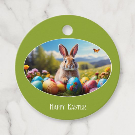 Kleiner Osterhase in Landschaft, oval -  フェイバータグ (正面)