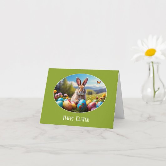 Kleiner Osterhase in Landschaft, oval - Karte カード (小さな植物)