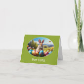 Kleiner Osterhase in Landschaft, oval - Karte カード (正面)