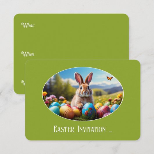 Kleiner Osterhase in Landschaft, oval - Karte 招待状 (正面/裏面)